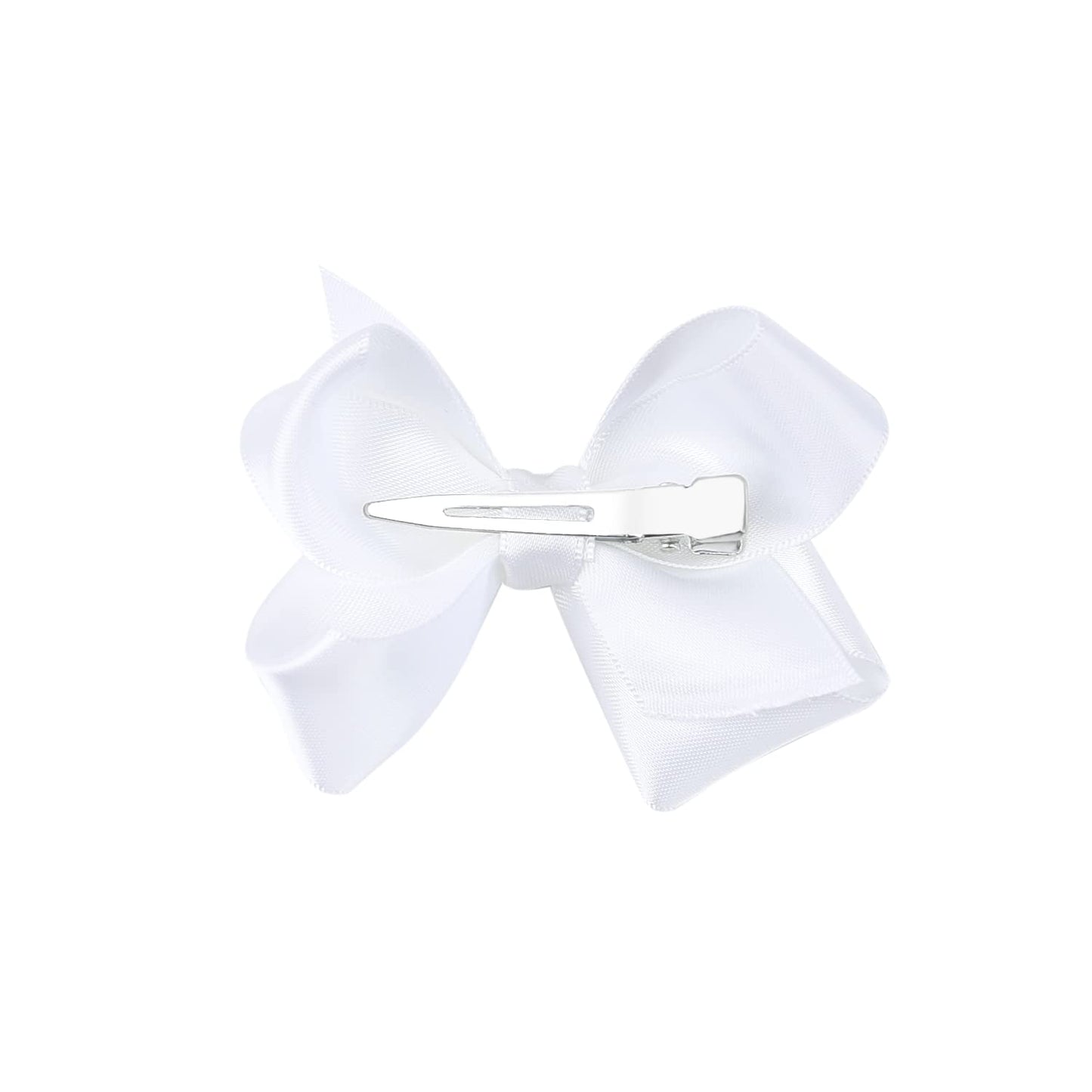 3 Inch Satin Bow For Little Girls - 2 Pcs (White)