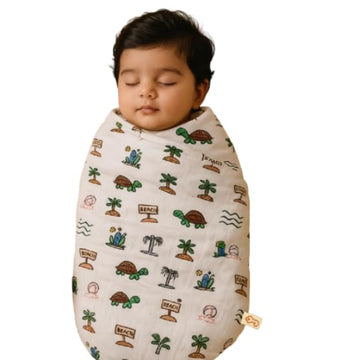 JUNIOR YOU organic cotton muslin swaddle for babies | ultra soft breathable newborn infant blanket unisex baby wrap for sleeping