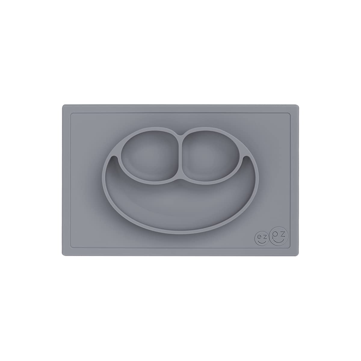 ezpz Happy Mat - 24 Months+ (Gray) - 100% Silicone Suction Plate with Built-in Placemat for Toddlers + Preschoolers - Divided To