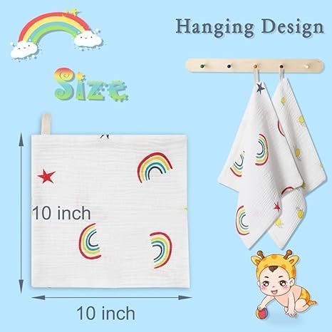 Norinori Baby Muslin Washcloths - Newborn Face Towel & Burp Cloths, 6 Pack Soft Absorbent Natural Cotton Wash Towel, 10'X10' B