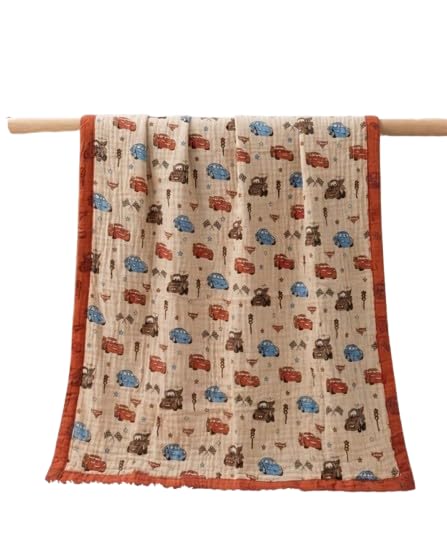 Baby Muslin Quilt Blanket with Print, Navy Blue (Peach)