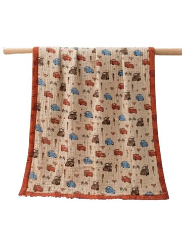 Baby Muslin Quilt Blanket with Print, Navy Blue (Peach)