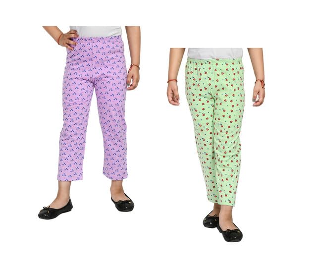 Girls Soft Cotton Printed Pyjamas Lower for Summer (Pack of 2) Purple::Green