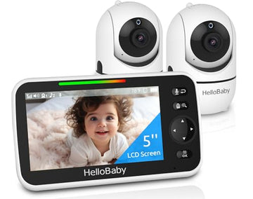 Hellobaby Upgrade 5?? Baby Monitor With 26-Hour Battery, 2 Cameras Pan-Tilt-Zoom, 1000Ft Range Video Audio Baby Monitor No Wifi,