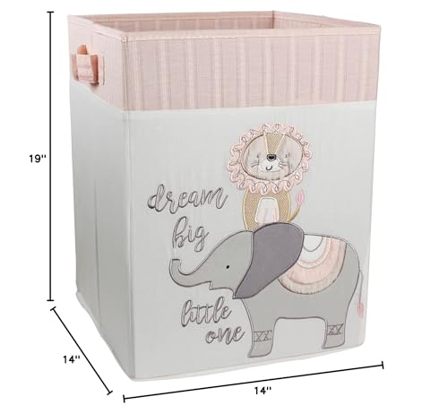 Levtex Baby - Imani Nursery Hamper - Rectangle Fabric Hamper - Elepahnt And Lion - Grey, Cream, Taupe, Pink - Nursery Accessorie