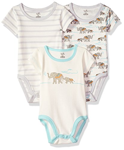 Touched By Nature Unisex Baby Organic Cotton Bodysuits, Mint Elephant 3-Pack, 18-24 Months