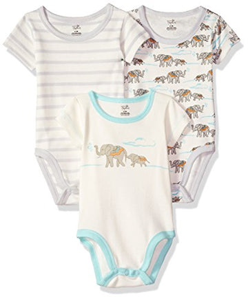 Touched By Nature Unisex Baby Organic Cotton Bodysuits, Mint Elephant 3-Pack, 18-24 Months