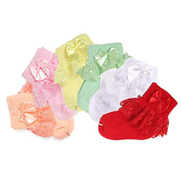 Adeimoo Little Infant Newborn Toddler Baby Girls Princess Party Lace Ruffles Frilly Socks (Colorful B, 0-1 T)
