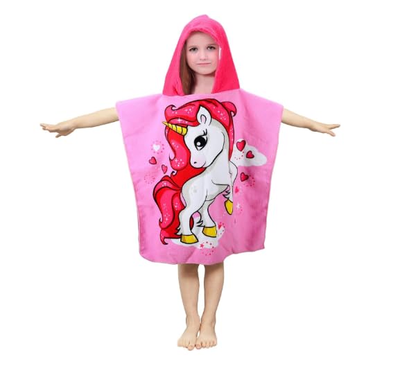 Kids Hooded Towel Poncho, Space Astronaut Design, 60x60 cm, Machine Washable, Ages 310, Blue