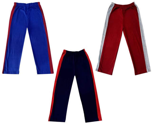 Girls Solid Cotton Side Patta Regular Pyjamas Lower (Pack of 3) Maroon::Navy Blue::Blue