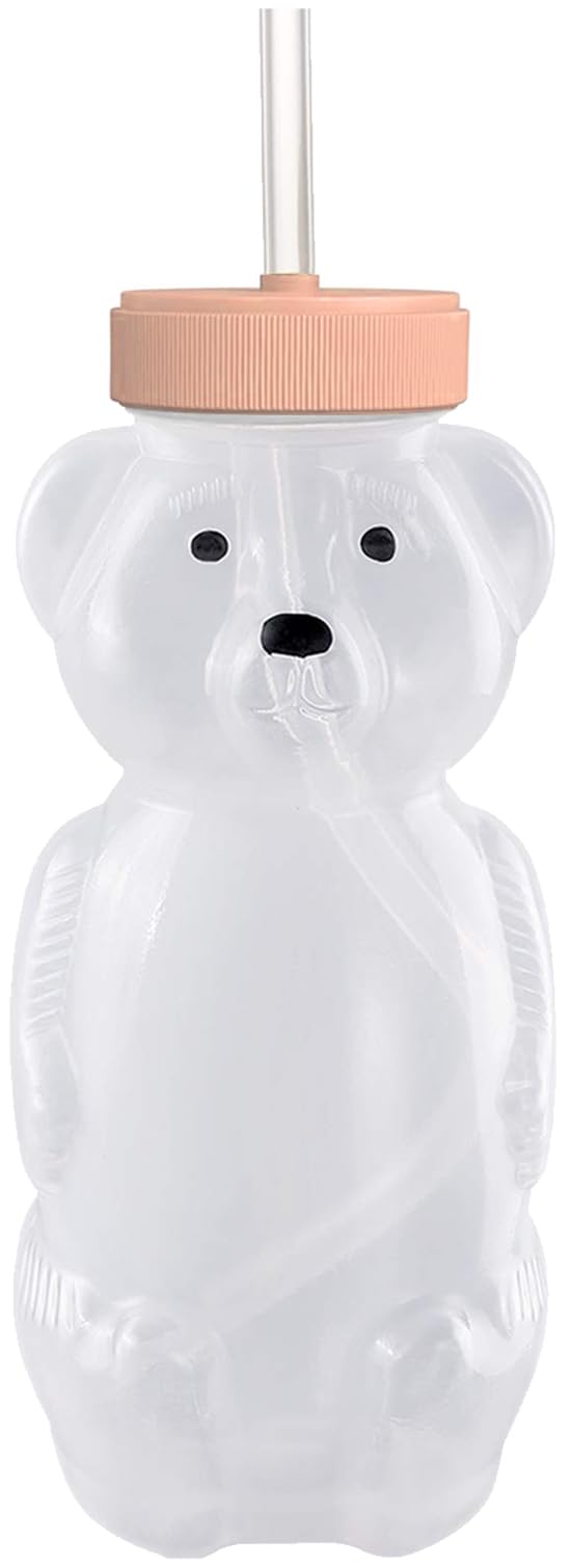 Honey Bear Straw Cups for Babies 1 pack, 8oz straw bear cup with improved safety lid design, honeybear baby cup straw, Leak-Proo