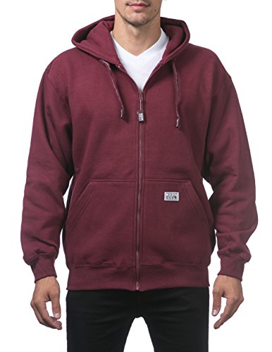 Pro Club Mens Heavyweight Full Zip Fleece Hoodie, Maroon, 3X-Large