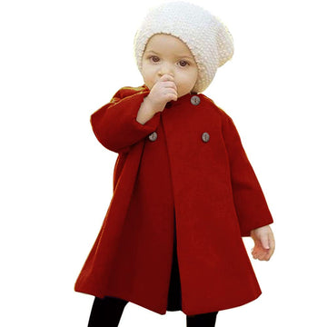 Toddler Baby Girls Coats Kids Cloak Button Warm Thick Jacket Clothes Baby Fall Winter Outwear Clothes Set (Wine Red, 12-18 Month