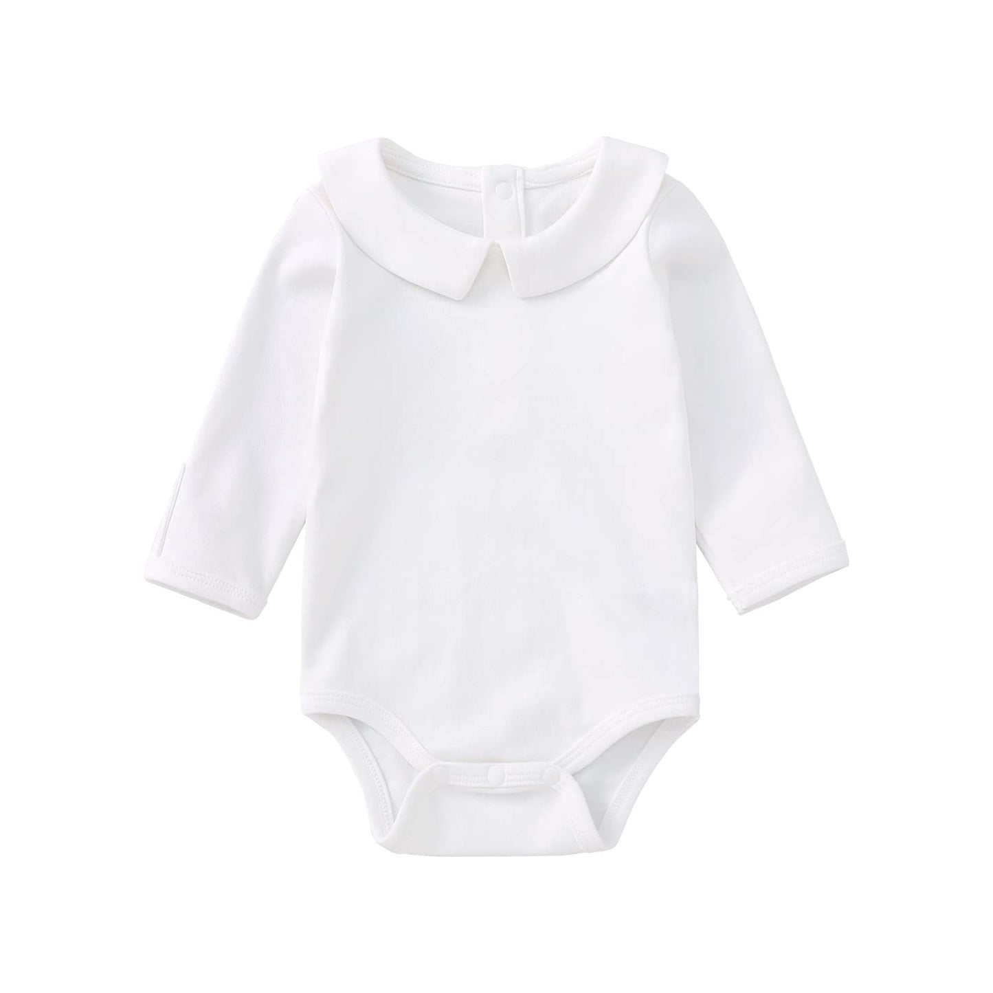 Pureborn Baby Boys Organic Cotton Bodysuit Peter Pan Collar Infant Long Sleeve White 18-24 Months