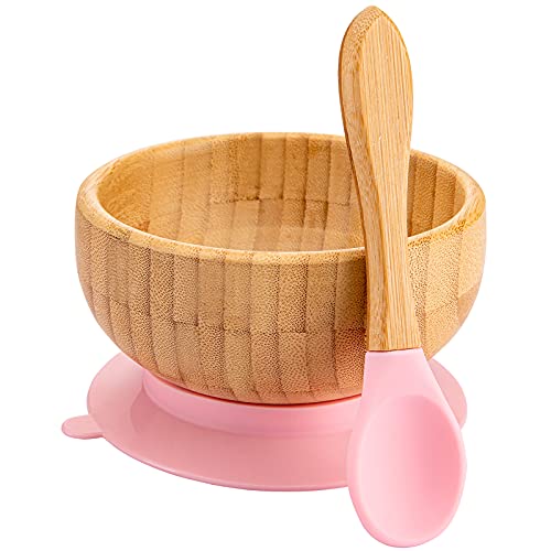Baby Bowls And Spoons - Baby Bamboo Bowl And Spoon | Silicone Suction | Bamboo Baby Bowls For Baby | Baby Bowls First Stage | Ba