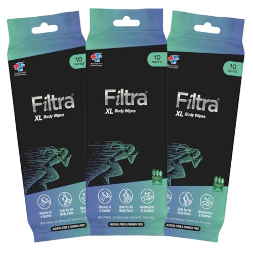 Filtra Xl Body Wipes | Extra Large & Thick Full Body Wipes | Pack Of 10 Single Sachets Wipes | Shower In A Sachet | Suited For G