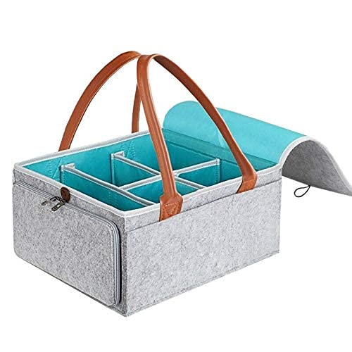 ELBME Large Diaper Caddy Organizer Baby Nursery Storage Basket with Zipper Lid an W9M4_90193