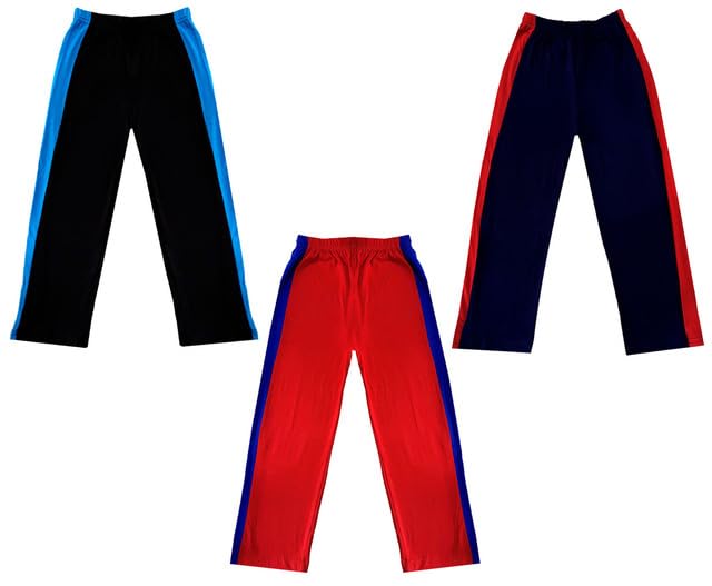 Girls Solid Cotton Side Patta Regular Pyjamas Lower (Pack of 3) Navy Blue::Red::Black