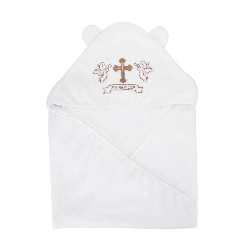 Estamico Unisex Baby Plush Hooded Bath Towels With Embroidery Cross And Cute Ears Baptism For Infants, Toddlers & Kids