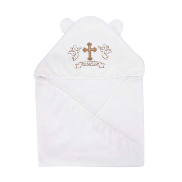 Estamico Unisex Baby Plush Hooded Bath Towels With Embroidery Cross And Cute Ears Baptism For Infants, Toddlers & Kids