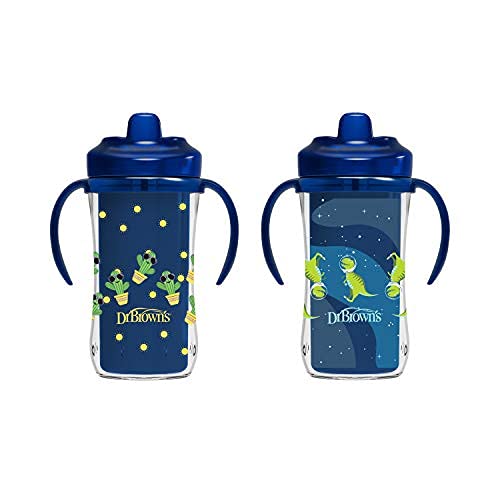 Dr. Brown'S Milestones Hard Spout Insulated Sippy Cup With Handles, Blue, 10 Oz, 2 Pack, 12M+