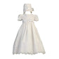Swea Pea & Lilli Long White Classy Embroidered Organza Christening Gown With Matching Hat
