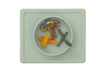 Ezpz Mini Bowl (Sage) - 100% Silicone Suction Bowl With Built-In Placemat For Infants + Toddlers - Comes With A Reusable Travel