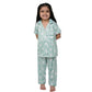 Girls Silk Bleand Printed Short Sleeve Pajamas Set (Light Green, 45 Yrs)57691