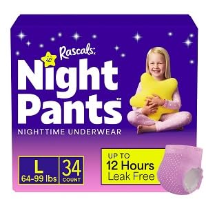 Rascals + Friends Night Pants, Absorbent Girls Nighttime Bedwetting Underwear, Gabbys~Dollhouse, (38-70 lbs), (L, 34 Count)