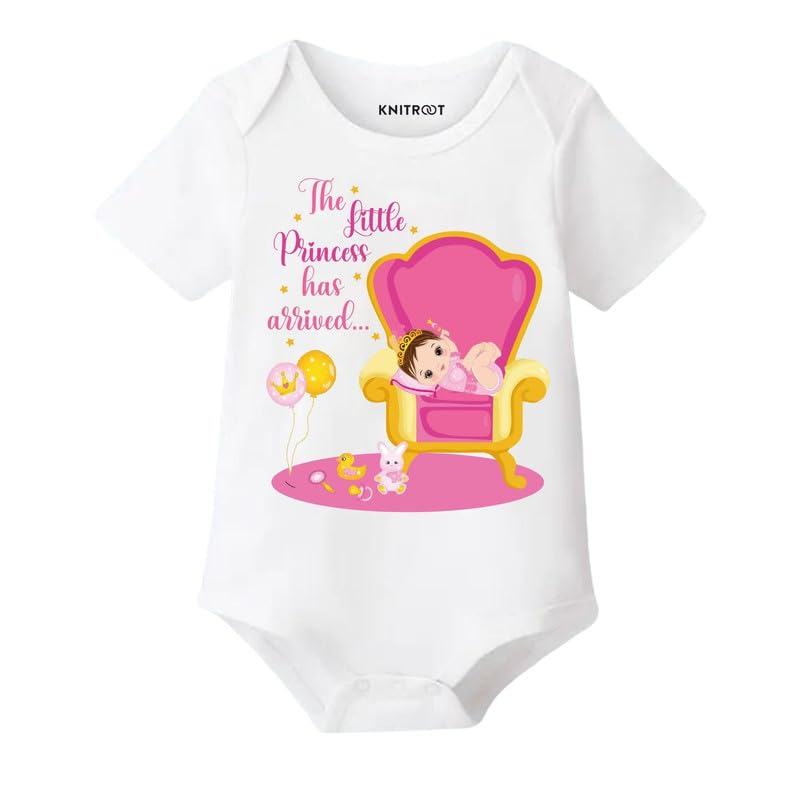 Knitroot New Born Theme, Little Princess Arrived, Onesies, Unisex Baby Kids Half Sleeve Cotton Lycra White Romper, Sleepsuit, Bo