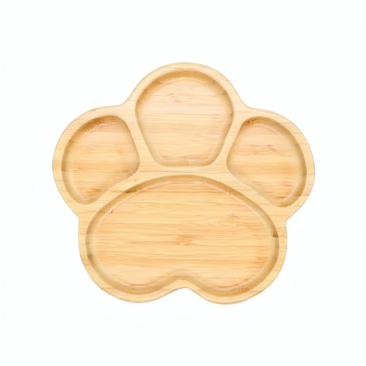 Babylief Bamboo Dining Plate, Animal Shaped Divided Plates with Suction Base (Animal Print (Paw))