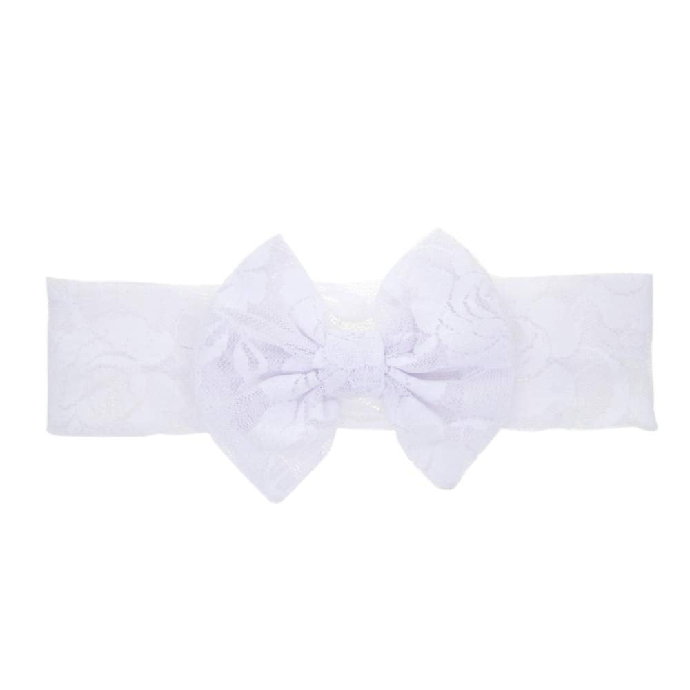 Qiansail Baby Girls Lace Bow Headband Elastics Bow Knot Hairband Headwrap For Newborn Infant Toddlers Kids (White)