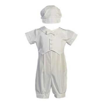 Boy'S Cotton Christening Baptism Romper With Pique Vest - Size M (6-12 Month), White
