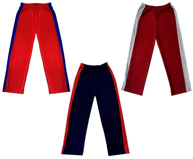 Girls Solid Cotton Side Patta Regular Pyjamas Lower (Pack of 3) Maroon::Navy Blue::Red