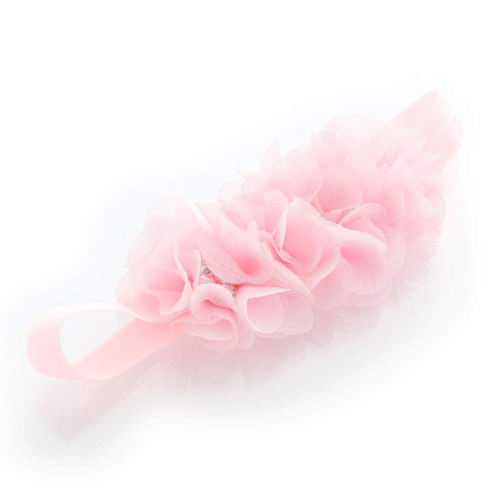 My Lello Girls Flower Headbands Toddler Fabric Beaded Trio Stretchy Elastic Pair (Light Pink/White)
