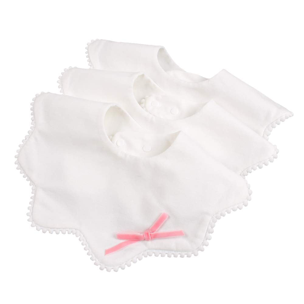 Bamery Baby Bandana Bibs White Cotton Drool Bibs For Drooling And Teething Absorbent For Boy Girl (White+Bow)