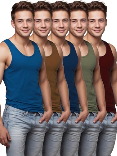 Cosco Fouji MenS Cotton Vest Assorted Colour [ ComboPack Of 5 ] L / 90 Cm | Sleeveless | Round Neck | Regular Fit, Large