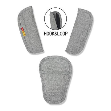 3 Pieces Baby Stroller Car Seat Strap Covers And Crotch Pad Combo Grey, Universal Soft Seat Belt Strap Covers For Newborns Infan