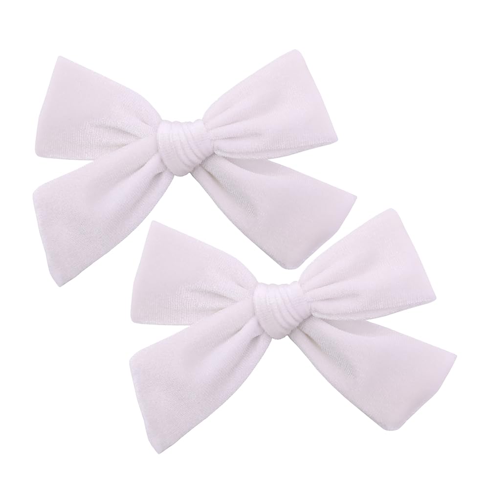 Vintage Velvet Bow Hair Clips for Baby Girl Kids Women Fall Velvet Christmas Hair Bows Barrettes Accessories (2 pcs White)