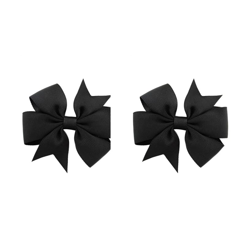 3 Inches Boutique Grosgrain Ribbon Pinwheel Hair Bows for Baby Girls, Toddler Bows Hair Clip Birthday Gifts In Pair (black)