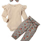 Kangkang Toddler Baby Girls Clothes Cute Baby Clothes Girls Romper + Pant Fall Winter Outfit 12-18 Months Light Brown