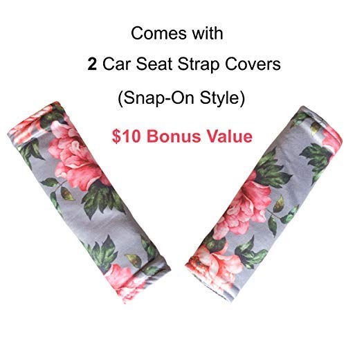 Breastfeeding Cover - Car Seat Cover With Bonus Strap Covers - Kiddo Kind Gray Floral