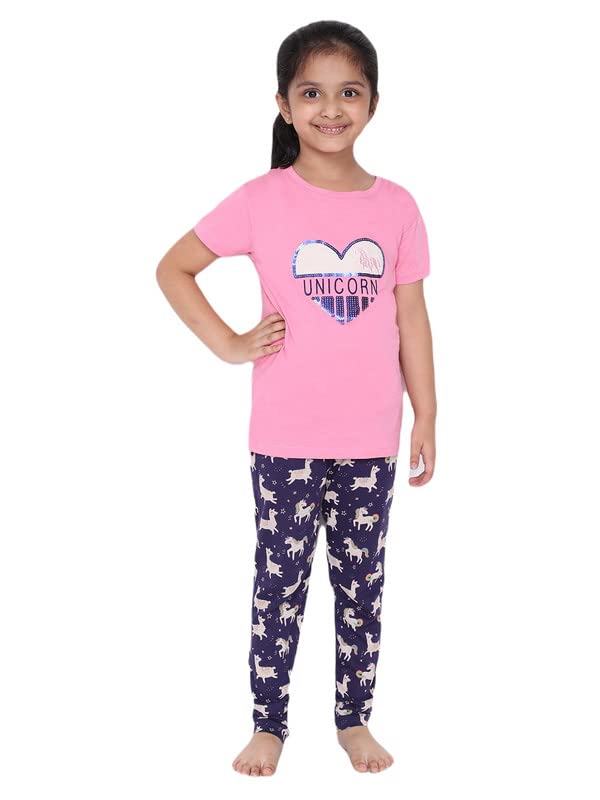 White Dahlia Cotton Unicorn Print Night Suit for Kid Girl || Cotton Night Dress Kid Girl || Night Dress for Girls || Baby Girl P