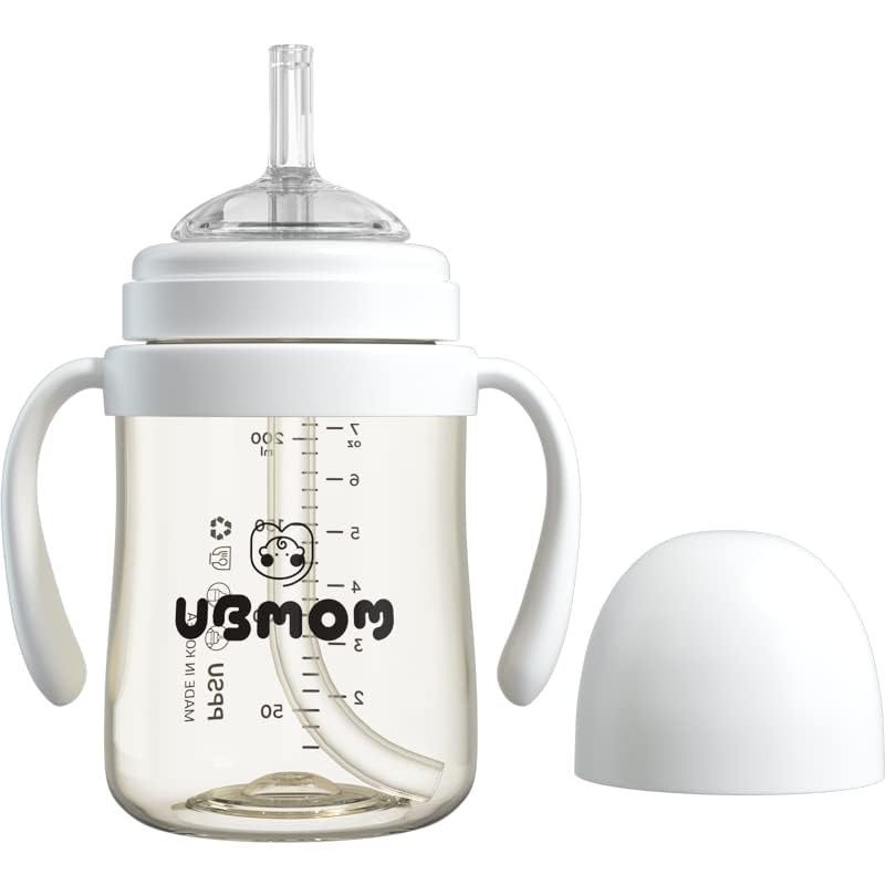 UBMOM No-spill, Backflow prevention Sippy Cup with Straw, PPSU Learner Cup with Handle for Baby and Toddlers, BPA free, 6.76oz (