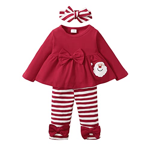 Xuanhao 18 Months Girl Clothes Girl Christmas Toddler Girl Christmas Outfits Long Sleeve Ruffle Stripe Pants Sets 18-24 Months G