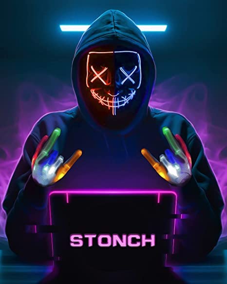 Stonch Halloween Mask Skeleton Gloves Set, 3 Modes Light Up Scary Led Mask With Led Glow Gloves, Halloween Decorations Anonymous