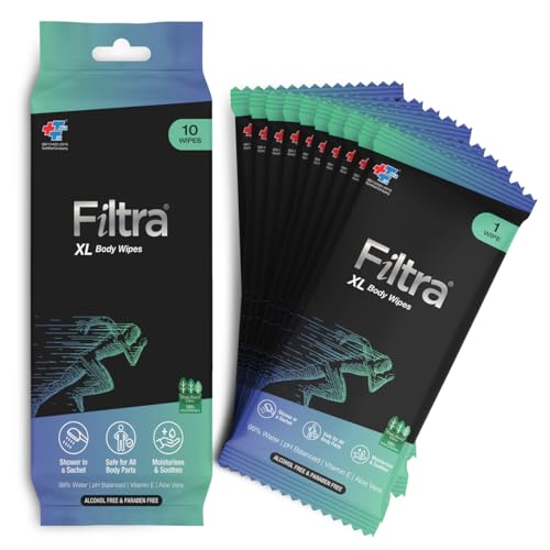 Filtra Xl Body Wipes | Extra Large & Thick Full Body Wipes | Pack Of 10 Single Sachets Wipes | Shower In A Sachet | Suited For G