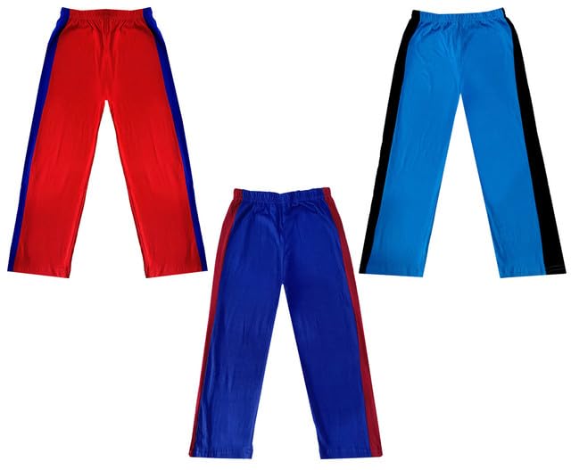 Girls Solid Cotton Side Patta Regular Pyjamas Lower (Pack of 3) Sky Blue::Blue::Red