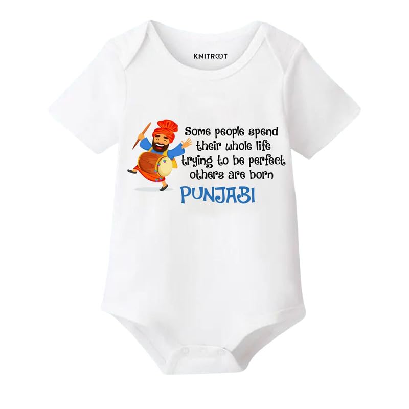 Knitroot New Born Theme, Others Are Born Punjabi, Onesies, Unisex Baby Kids Half Sleeve Cotton Lycra White Romper, Sleepsuit, Bo