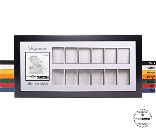 Personalized Baby 'S First 12 Month Timeline Collage 12 By 22-Inch Black Picture Frame W/Stand And Hanger